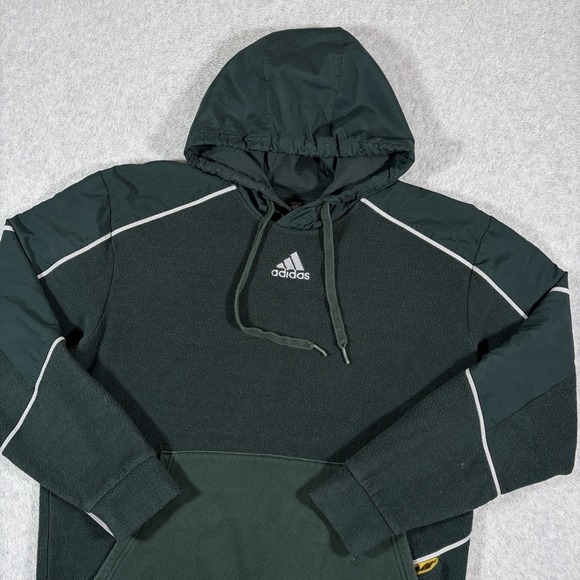Adidas Hoodie Mens Large Green Fleece Pullover Embroidered Center Logo Sporty - Picture 2 of 7